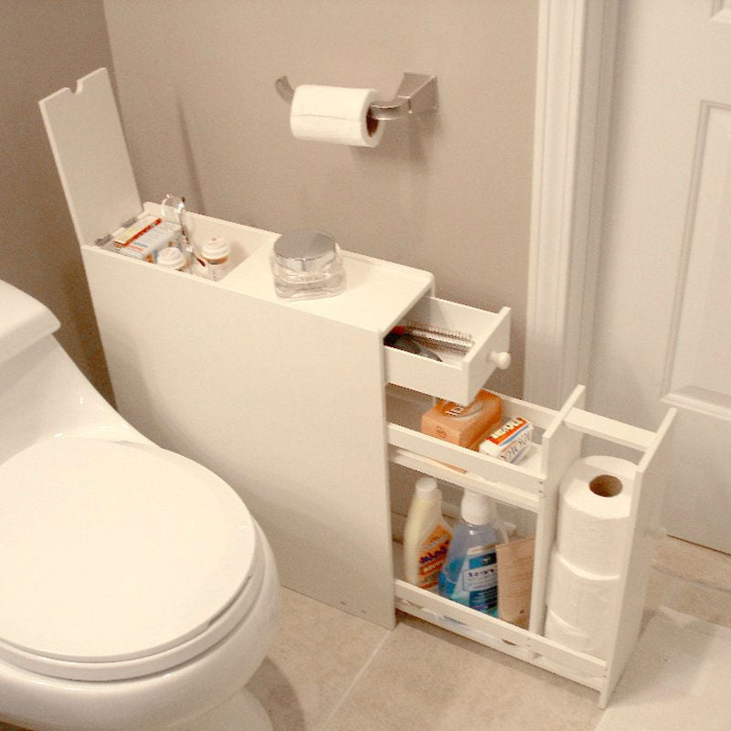 Space Saving Bathroom Floor Cabinet in White Wood Finish LuxuryLifeWay Online Store