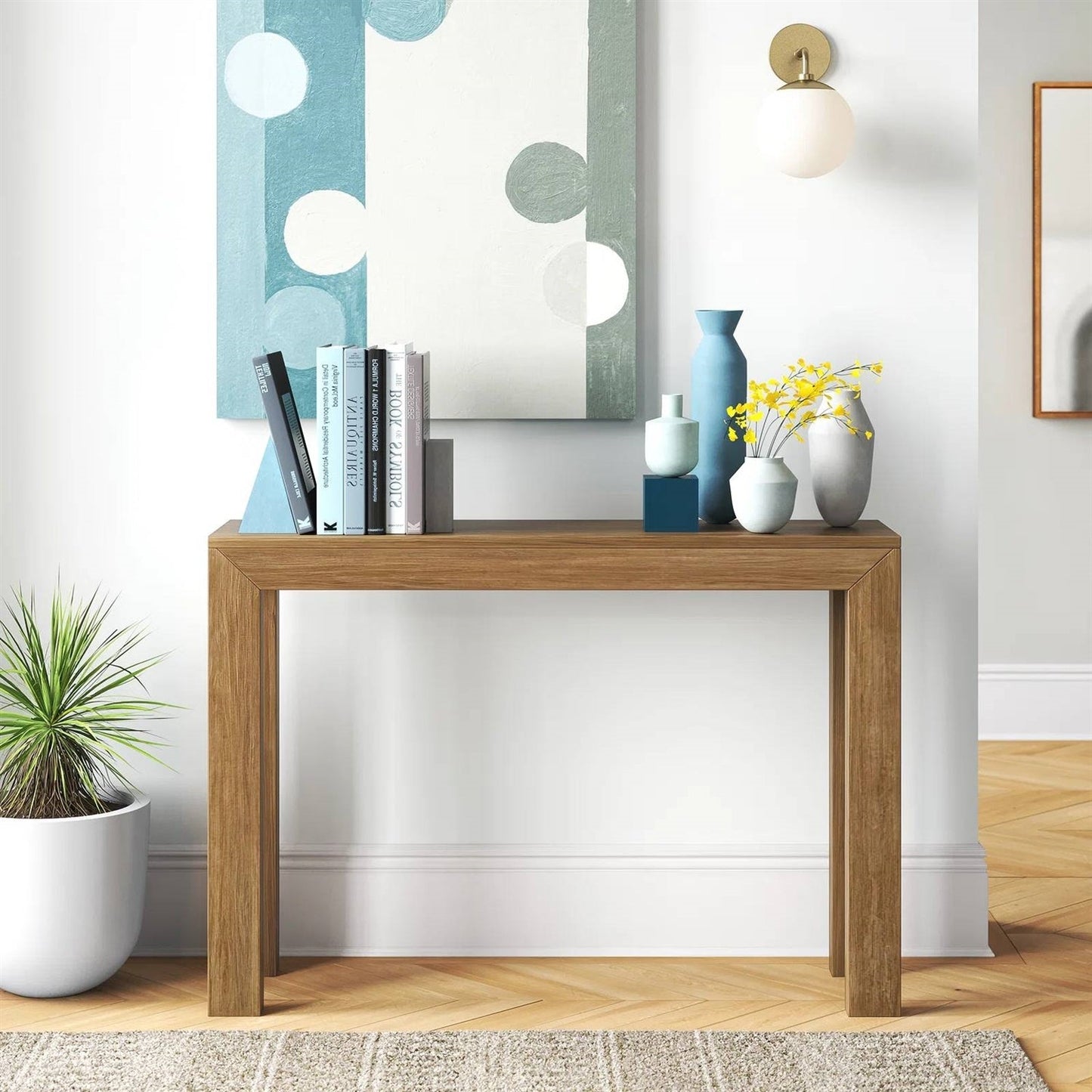 Solid Wood Modern Accent Console Table / Sofa Table in Medium Brown Pecan Finish LuxuryLifeWay Online Store