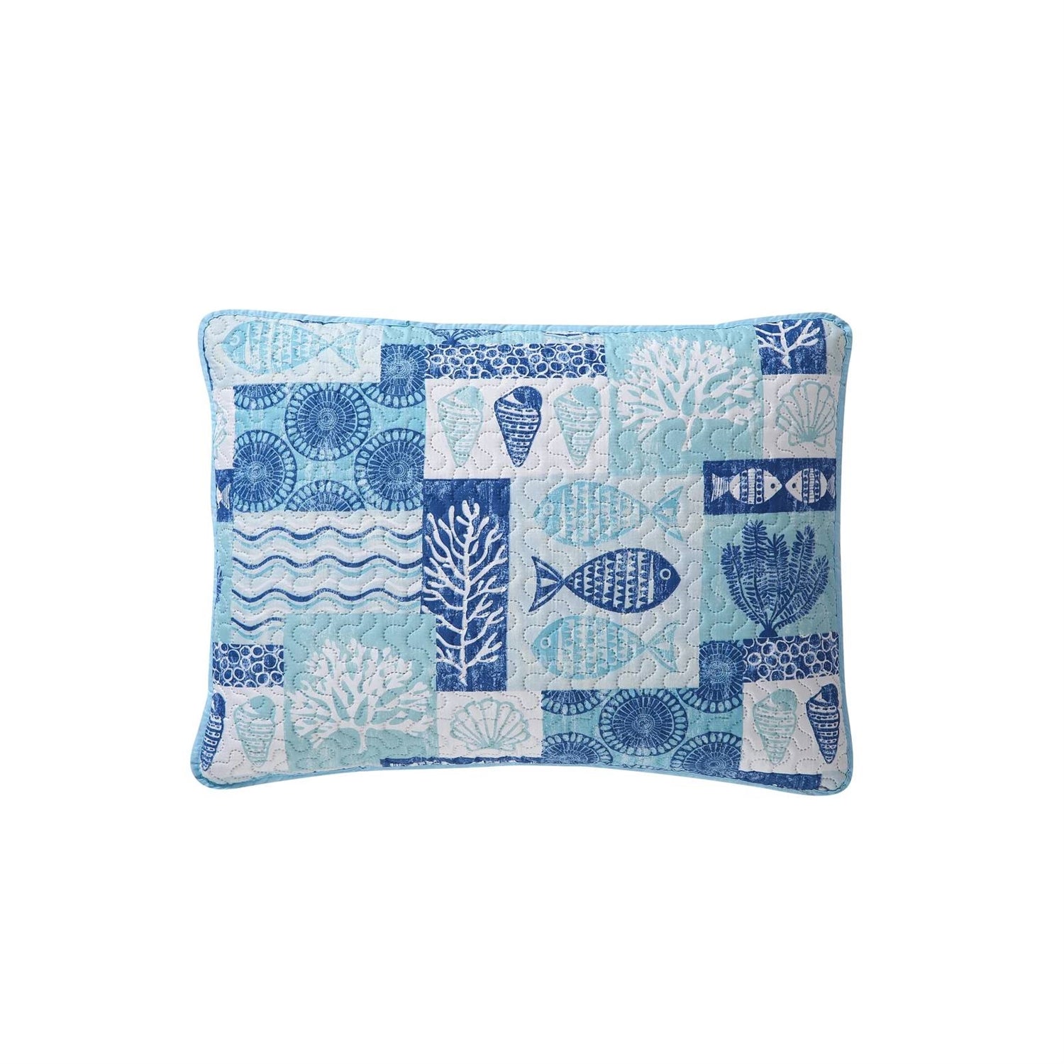 Full/Queen Aqua Blue Cream Beach Sea Shells Coral Fish Coastal 3-Piece Quilt Set LuxuryLifeWay Online Store