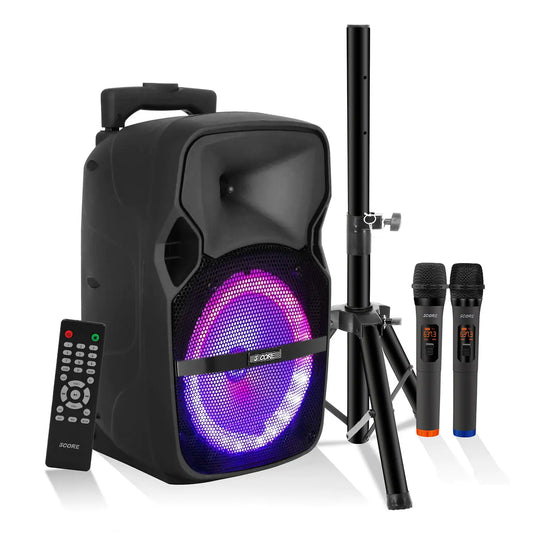 5Core 8 inch PA Portable Bluetooth Party Speaker Karaoke Boombox + 2 Wireless Mics