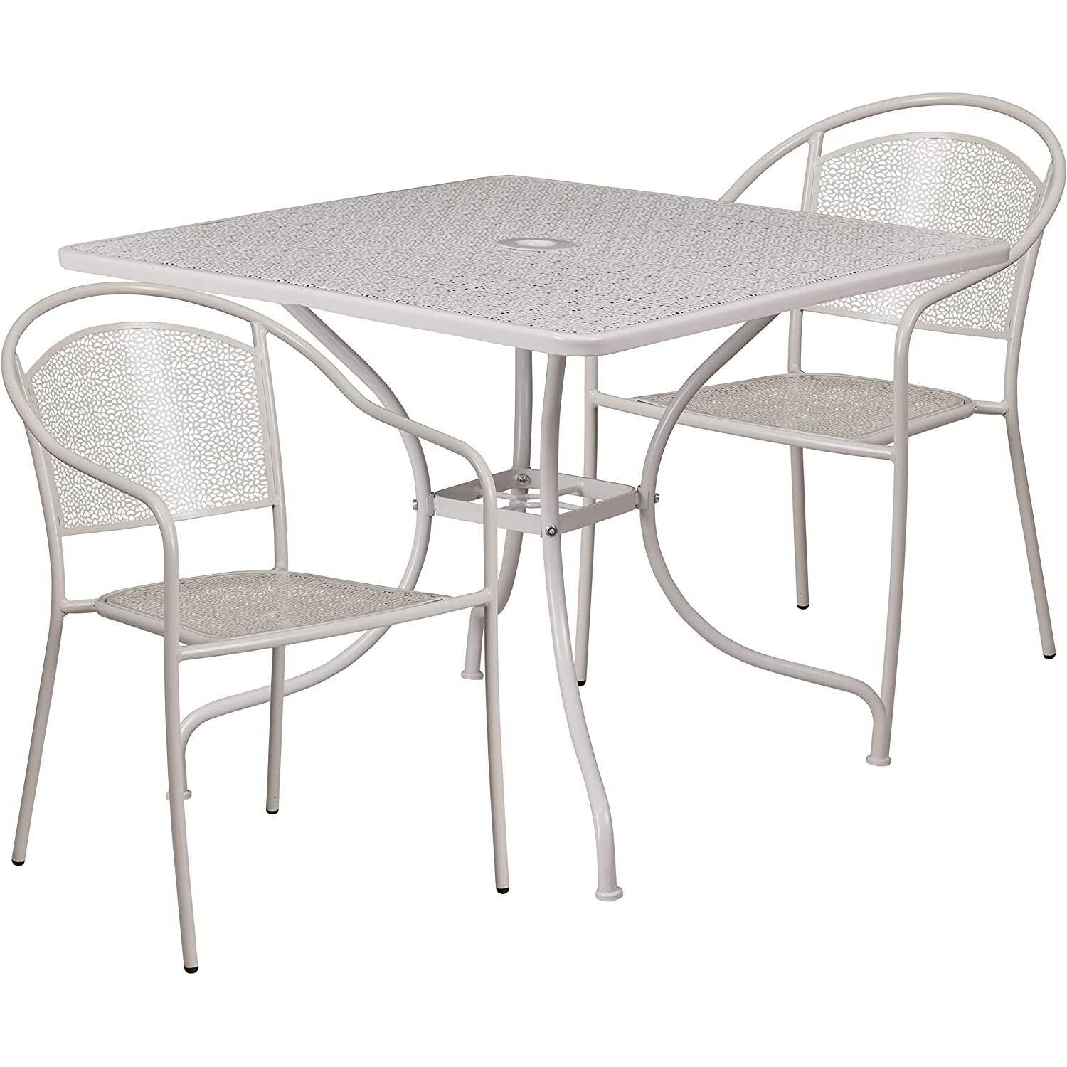 3-Piece Grey Steel Metal Outdoor Patio Furniture Set with 2 Chairs and 1 Table LuxuryLifeWay Online Store