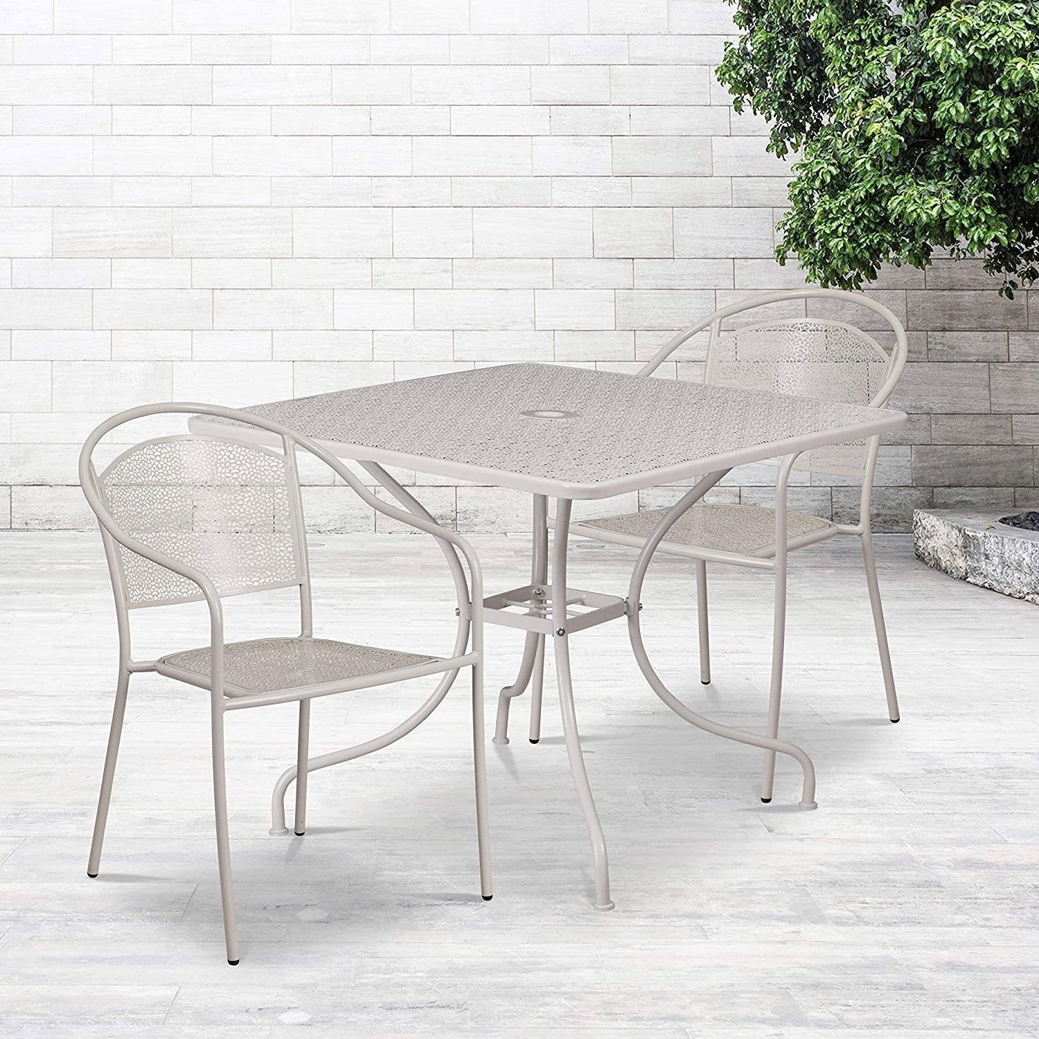 3-Piece Grey Steel Metal Outdoor Patio Furniture Set with 2 Chairs and 1 Table LuxuryLifeWay Online Store