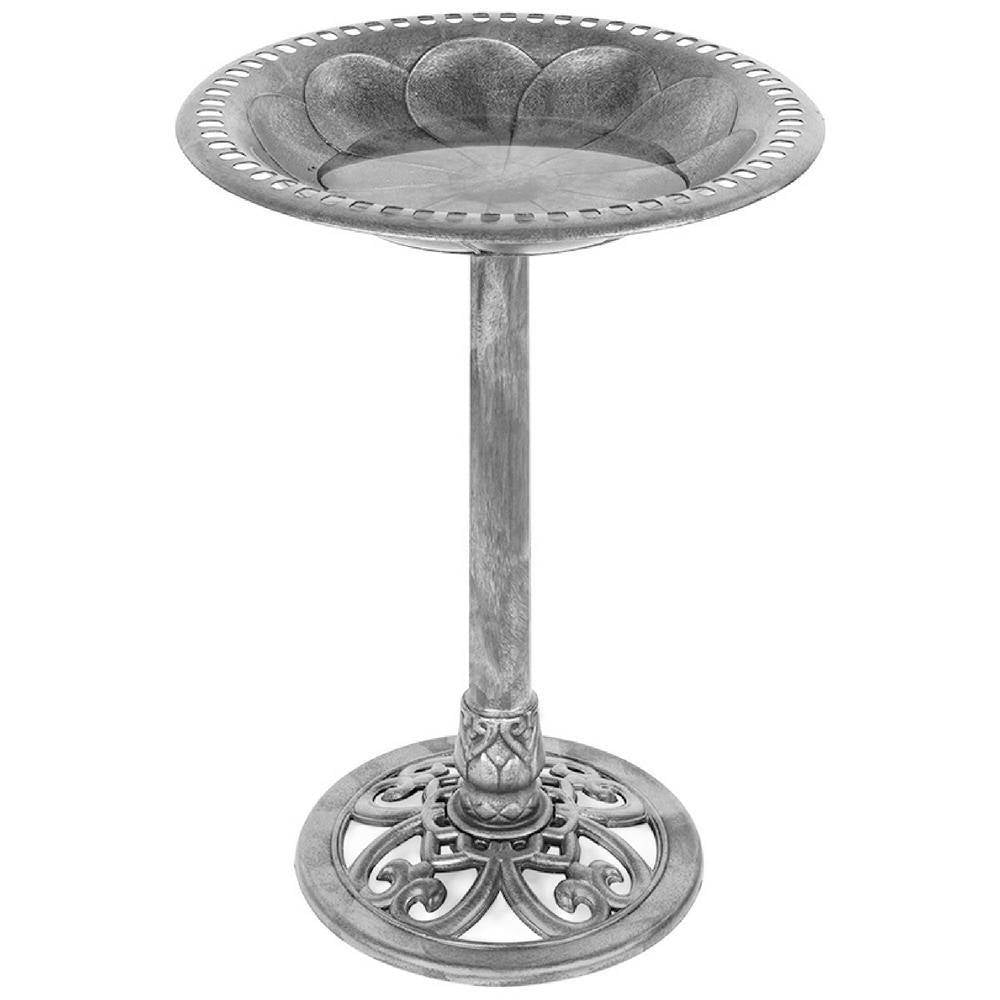Outdoor Weather Resistant Polyresin Bird Bath in Rustic Aged Silver Finish LuxuryLifeWay Online Store