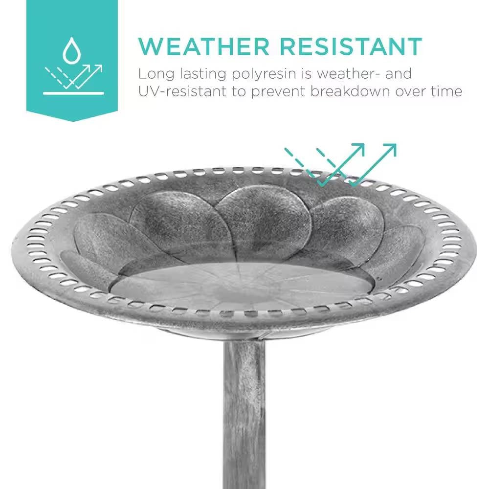 Outdoor Weather Resistant Polyresin Bird Bath in Rustic Aged Silver Finish LuxuryLifeWay Online Store