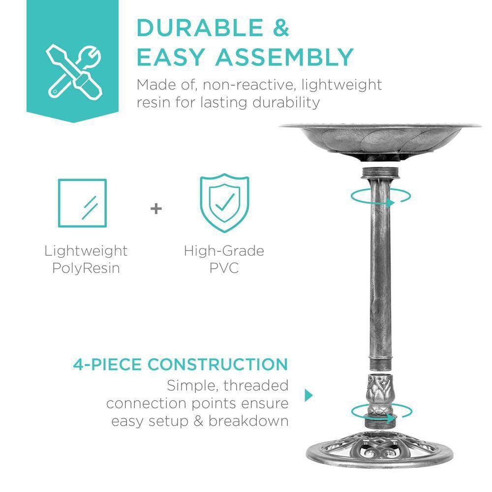 Outdoor Weather Resistant Polyresin Bird Bath in Rustic Aged Silver Finish LuxuryLifeWay Online Store