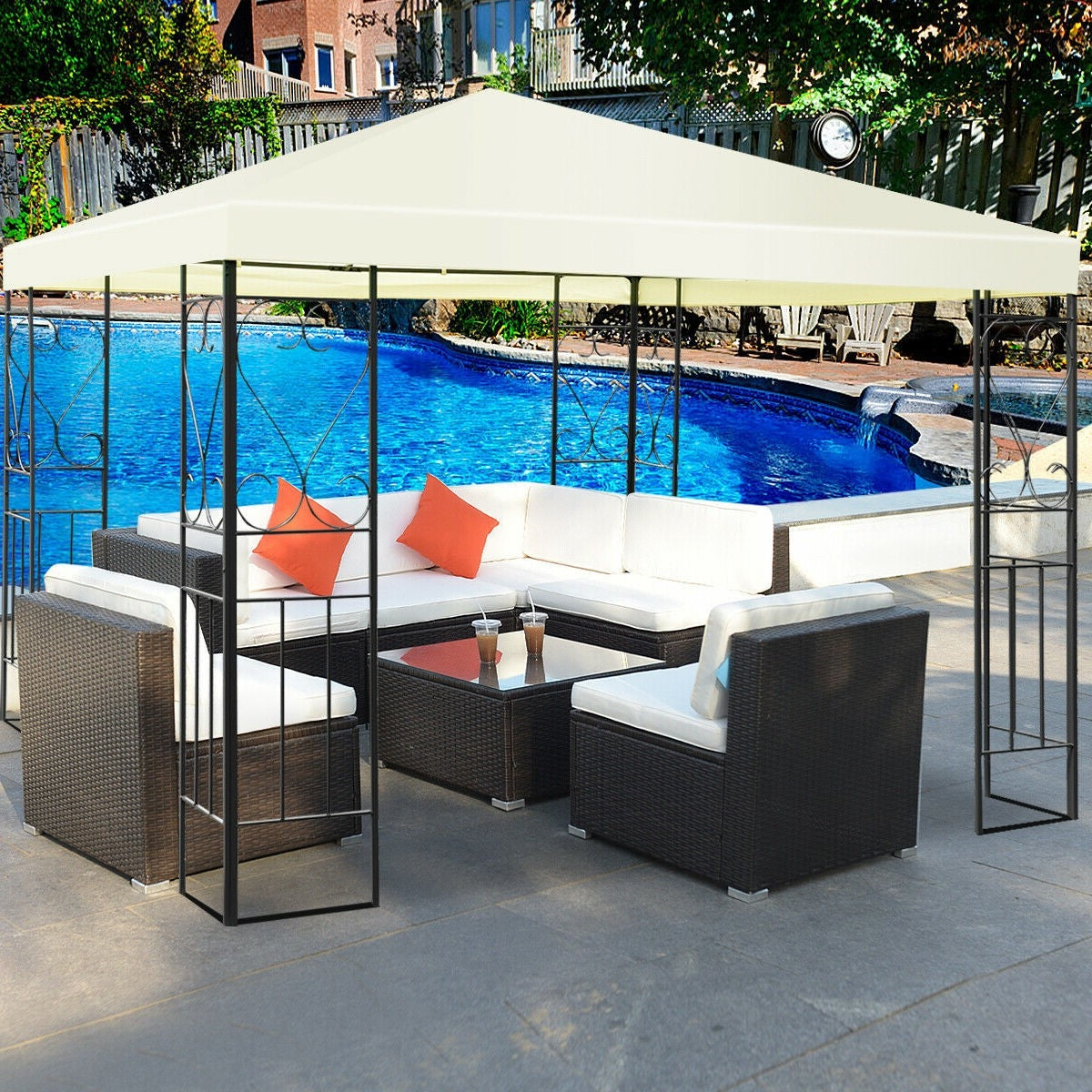 10 x 10 Ft Outdoor Steel Frame Gazebo Shelter with Waterproof Polyester Canopy LuxuryLifeWay Online Store
