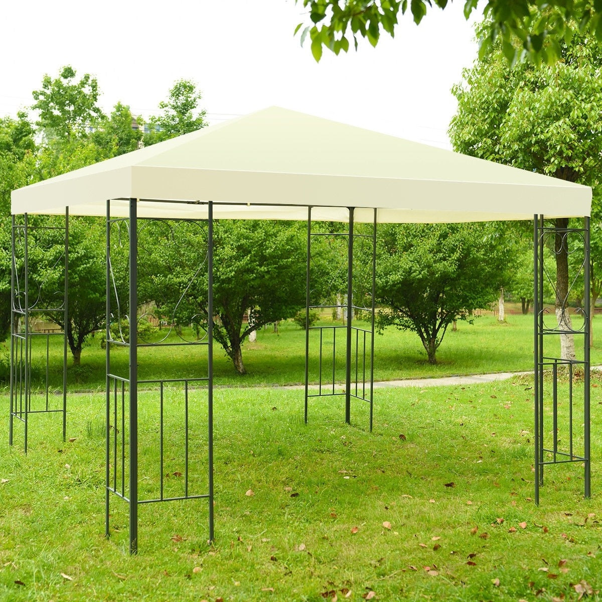 10 x 10 Ft Outdoor Steel Frame Gazebo Shelter with Waterproof Polyester Canopy LuxuryLifeWay Online Store