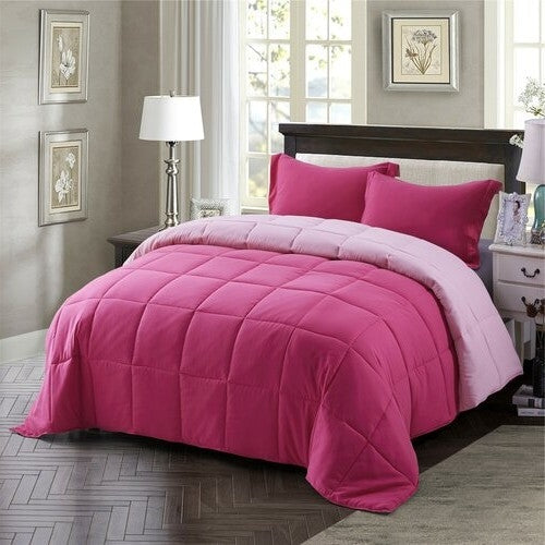 Full/Queen Traditional Microfiber Reversible 3 Piece Comforter Set in Pink LuxuryLifeWay Online Store