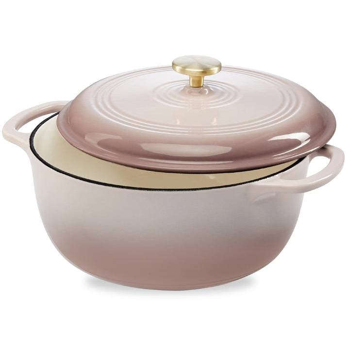 6 Quart Large Pink Beige Off-White Enamel Cast-Iron Dutch Oven Kitchen Cookware LuxuryLifeWay Online Store