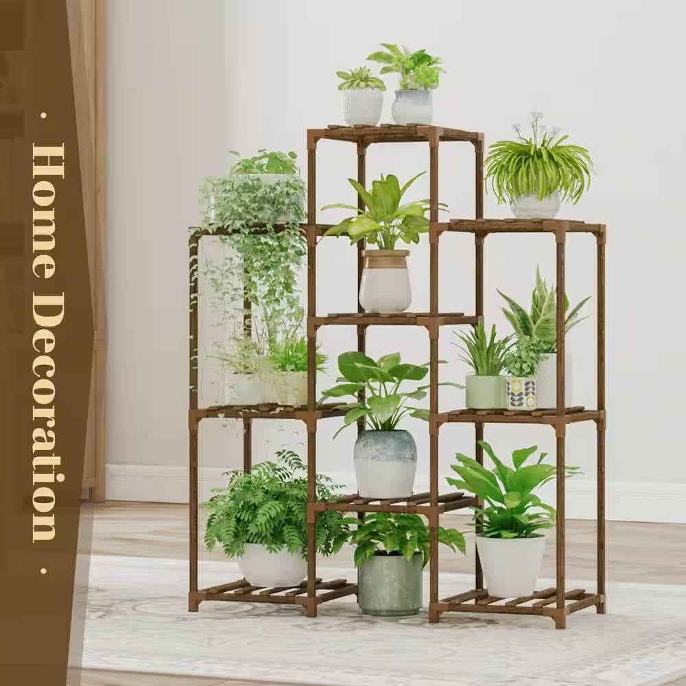 Natural Wood Bookcase Plant Stand Shelving Rack - Holds up to 9 Planters LuxuryLifeWay Online Store