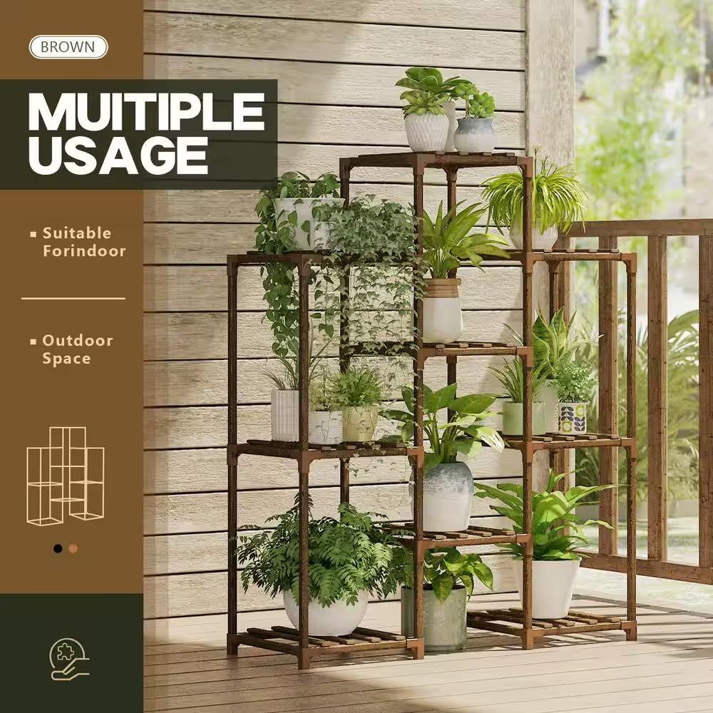 Natural Wood Bookcase Plant Stand Shelving Rack - Holds up to 9 Planters LuxuryLifeWay Online Store