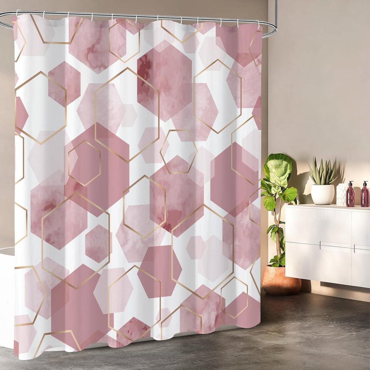 72"W x 78"H Abstract Pink Geometric Polyester Shower Curtain LuxuryLifeWay Online Store