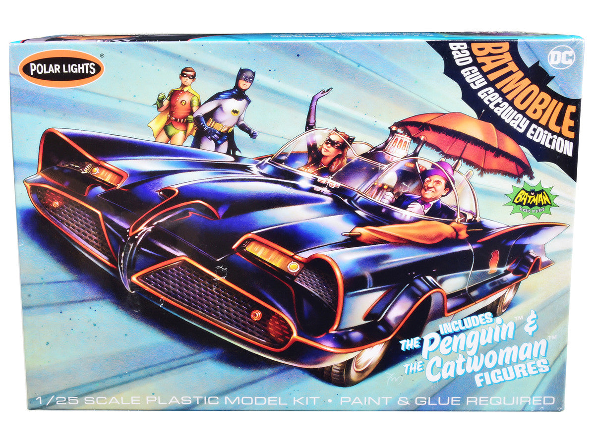 Skill 2 Model Kit 1966 Batmobile "Bad Guy Getaway Edition" with Penguin and Catwoman Figures "Batman" (1966-1968) TV Series 1/25 Scale Model by Polar Lights LuxuryLifeWay Online Store