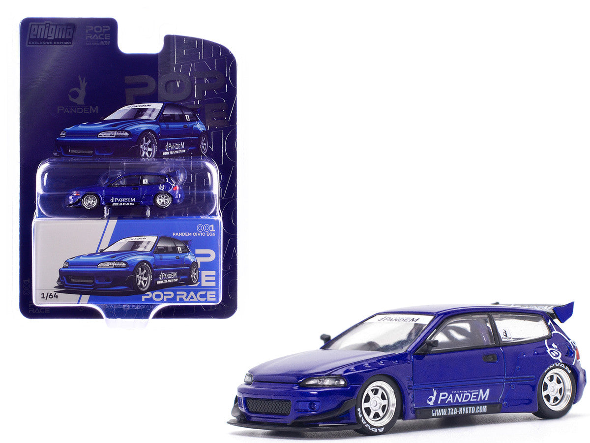 Pandem Civic EG6 RHD (Right Hand Drive) Blue Metallic "Enigma Exclusive Edition" 1/64 Diecast Model Car by Pop Race LuxuryLifeWay Online Store