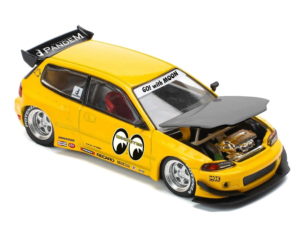 Pandem Civic EG6 RHD (Right Hand Drive) "Mooneyes" Yellow with Carbon Hood "Enigma Exclusive Edition" 1/64 Diecast Model Car by Pop Race LuxuryLifeWay Online Store