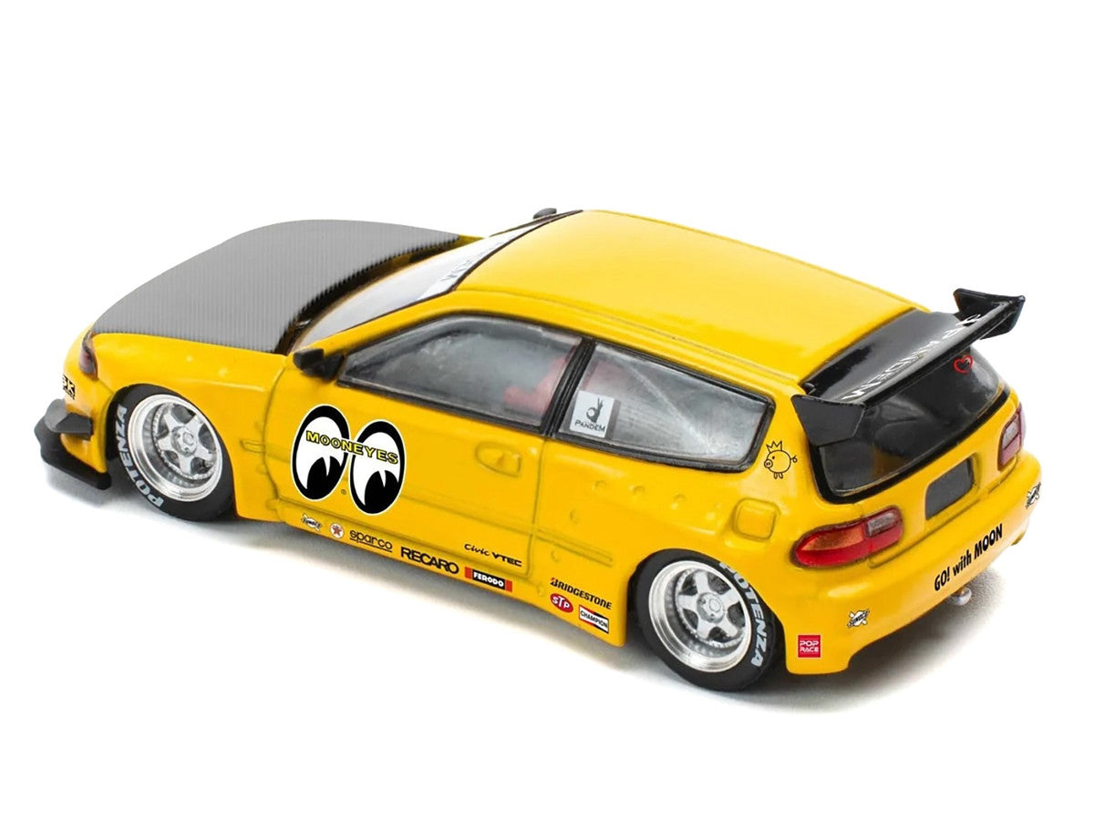 Pandem Civic EG6 RHD (Right Hand Drive) "Mooneyes" Yellow with Carbon Hood "Enigma Exclusive Edition" 1/64 Diecast Model Car by Pop Race LuxuryLifeWay Online Store
