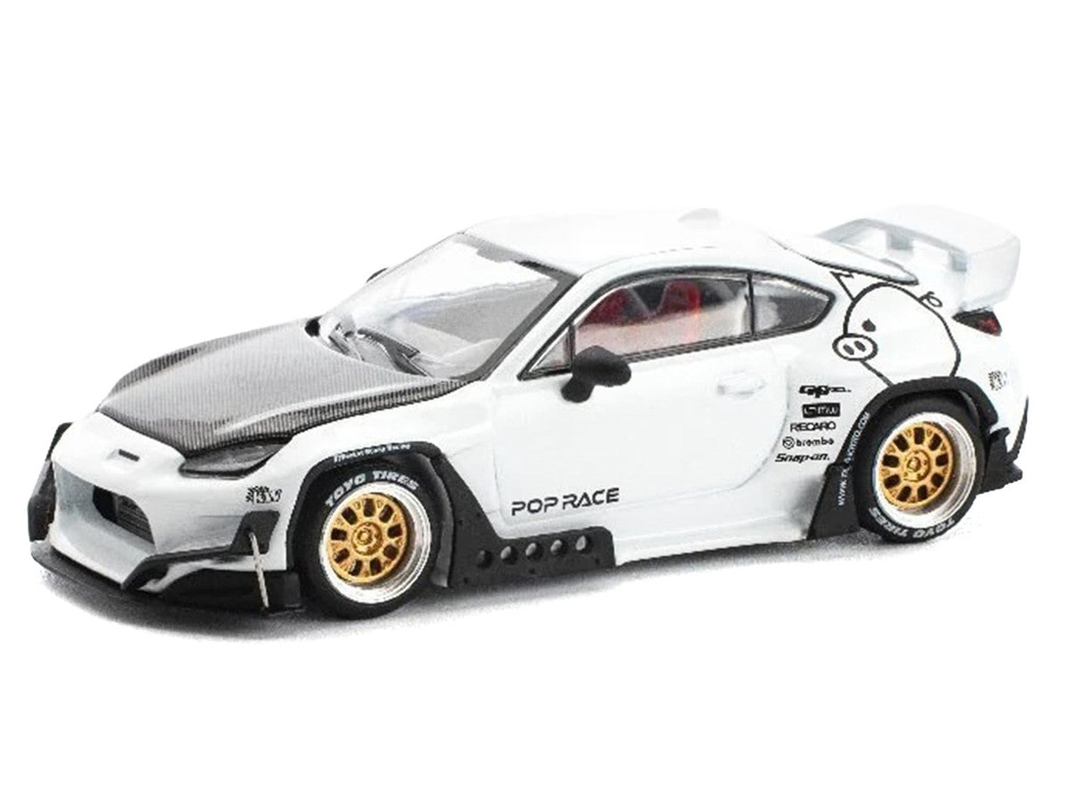 Toyota Pandem GR86 White with Carbon Hood "Enigma Exclusive Edition" 1/64 Diecast Model Car by Pop Race LuxuryLifeWay Online Store