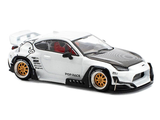 Toyota Pandem GR86 White with Carbon Hood "Enigma Exclusive Edition" 1/64 Diecast Model Car by Pop Race LuxuryLifeWay Online Store