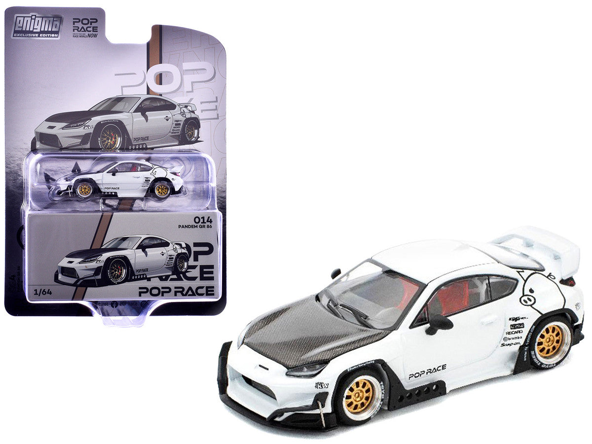 Toyota Pandem GR86 White with Carbon Hood "Enigma Exclusive Edition" 1/64 Diecast Model Car by Pop Race LuxuryLifeWay Online Store