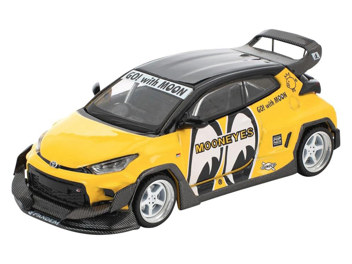 Pandem GR Yaris RHD (Right Hand Drive) "MoonEyes" Yellow with Black Top and Graphics "Enigma Exclusive Edition 1/64 Die Cast Model Car by Pop Race LuxuryLifeWay Online Store