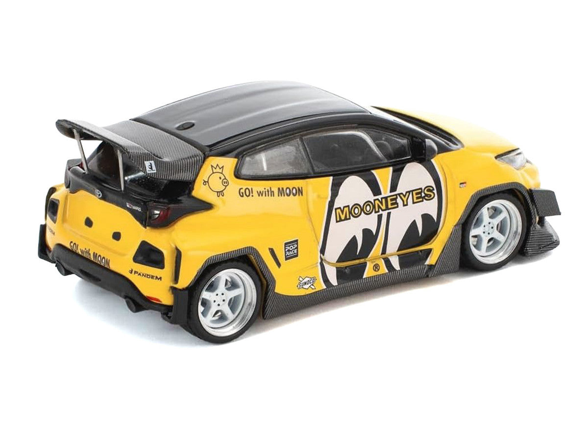 Pandem GR Yaris RHD (Right Hand Drive) "MoonEyes" Yellow with Black Top and Graphics "Enigma Exclusive Edition 1/64 Die Cast Model Car by Pop Race LuxuryLifeWay Online Store