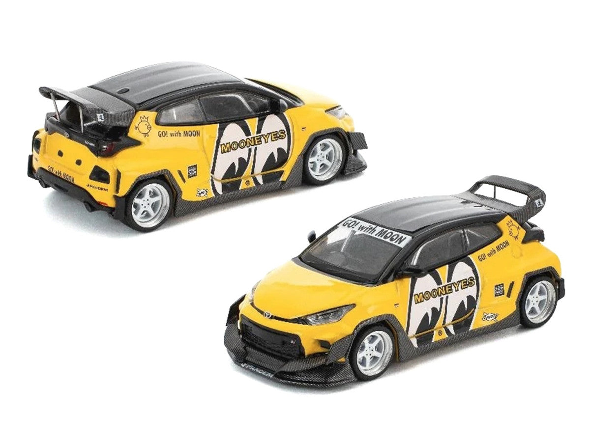 Pandem GR Yaris RHD (Right Hand Drive) "MoonEyes" Yellow with Black Top and Graphics "Enigma Exclusive Edition 1/64 Die Cast Model Car by Pop Race LuxuryLifeWay Online Store