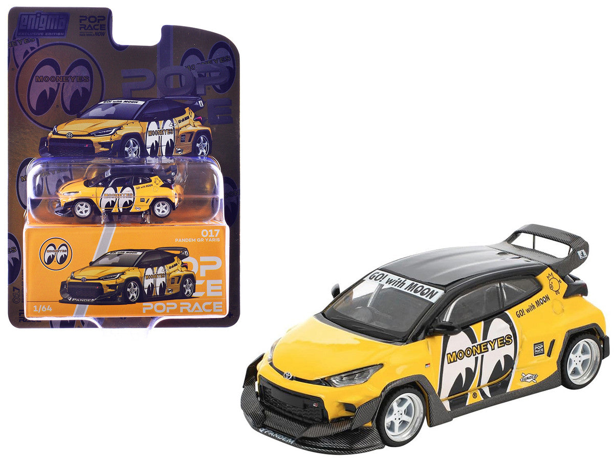 Pandem GR Yaris RHD (Right Hand Drive) "MoonEyes" Yellow with Black Top and Graphics "Enigma Exclusive Edition 1/64 Die Cast Model Car by Pop Race LuxuryLifeWay Online Store