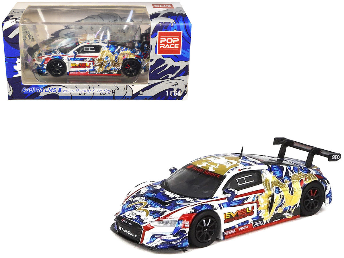Audi R8 LMS "Evisu Racing X Works" White with Graphics 1/64 Diecast Model Car by Pop Race LuxuryLifeWay Online Store