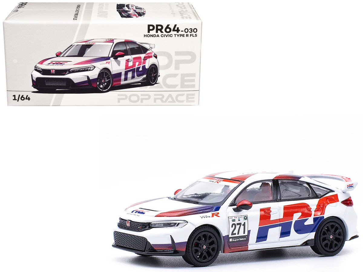 Honda Civic Type R FL5 "HRC - Honda Racing" White with Graphics 1/64 Diecast Model Car by Pop Race LuxuryLifeWay Online Store