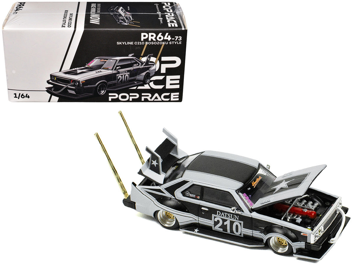 Skyline C210 "Bosozoku Style" RHD (Right Hand Drive) #210 Matt Black and Silver 1/64 Diecast Model Car by Pop Race LuxuryLifeWay Online Store