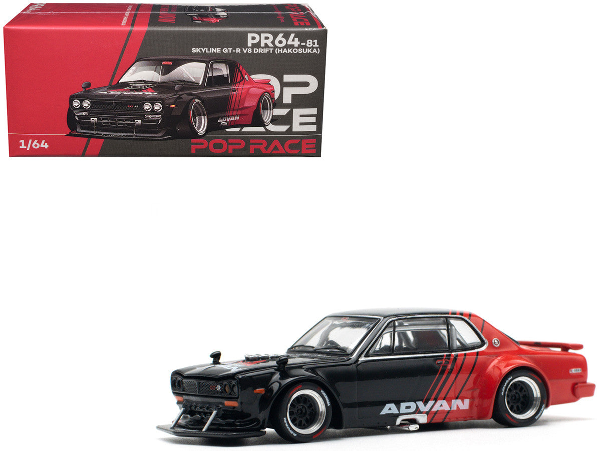 Skyline GT-R V8 Drift "Hakosuka" RHD (Right Hand Drive) "Advan" Black and Red 1/64 Diecast Model Car by Pop Race LuxuryLifeWay Online Store