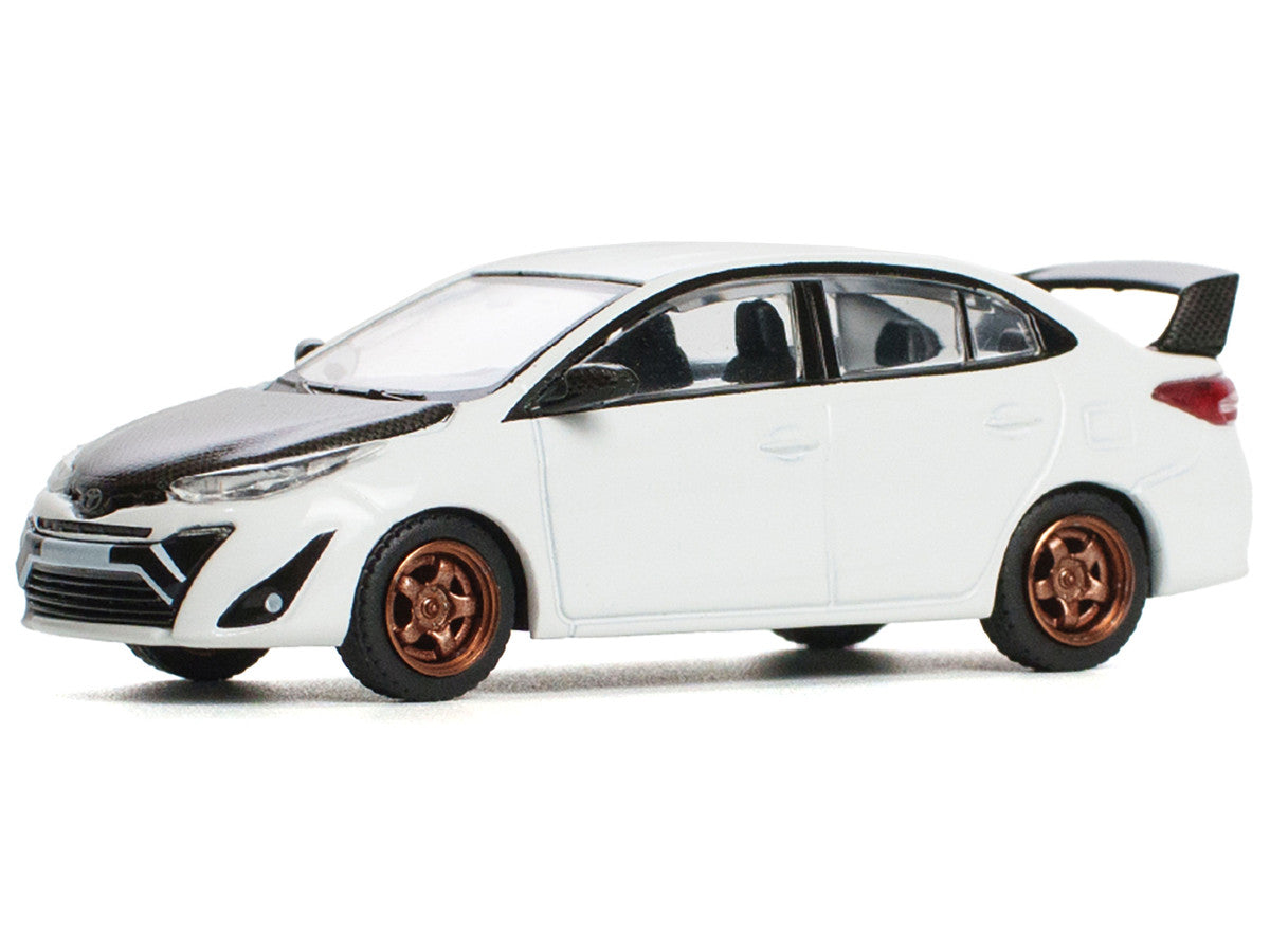 Toyota GR Vios White with Carbon Hood 1/64 Diecast Model Car by Pop Race LuxuryLifeWay Online Store