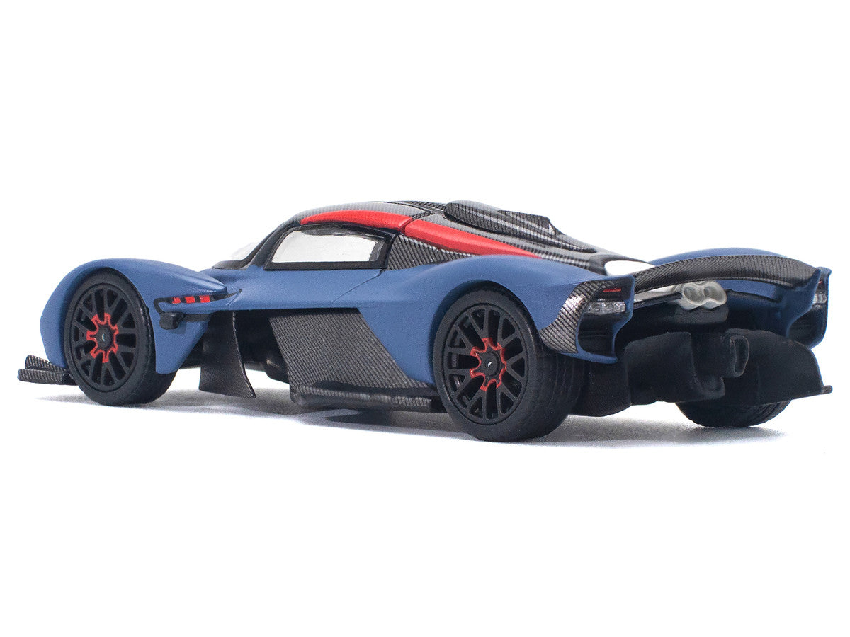 Aston Martin Valkyrie Satin Marina Blue with Carbon Top 1/64 Diecast Model Car by Pop Race LuxuryLifeWay Online Store