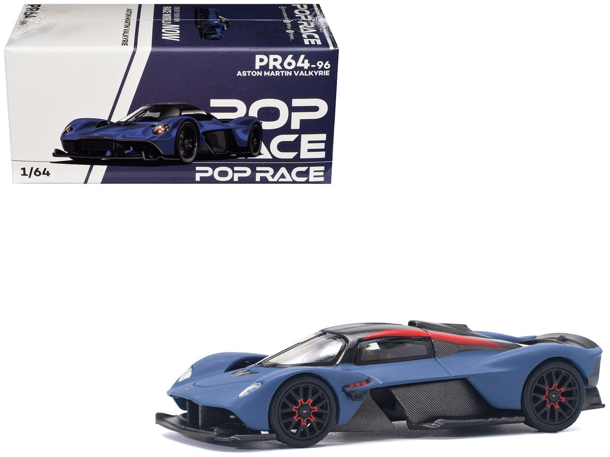 Aston Martin Valkyrie Satin Marina Blue with Carbon Top 1/64 Diecast Model Car by Pop Race LuxuryLifeWay Online Store