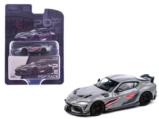 Toyota Supra "DarwinPro 66G NWB" Gray Metallic with Shark Mouth Graphics 1/64 Diecast Model Car by Pop Race LuxuryLifeWay Online Store