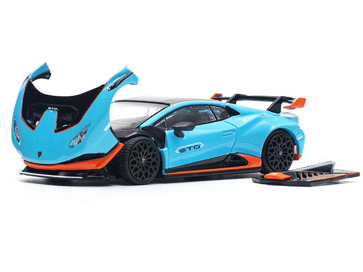 Lamborghini Huracan STO Blue with Black Top and Orange Accents 1/64 Diecast Model Car by Pop Race LuxuryLifeWay Online Store