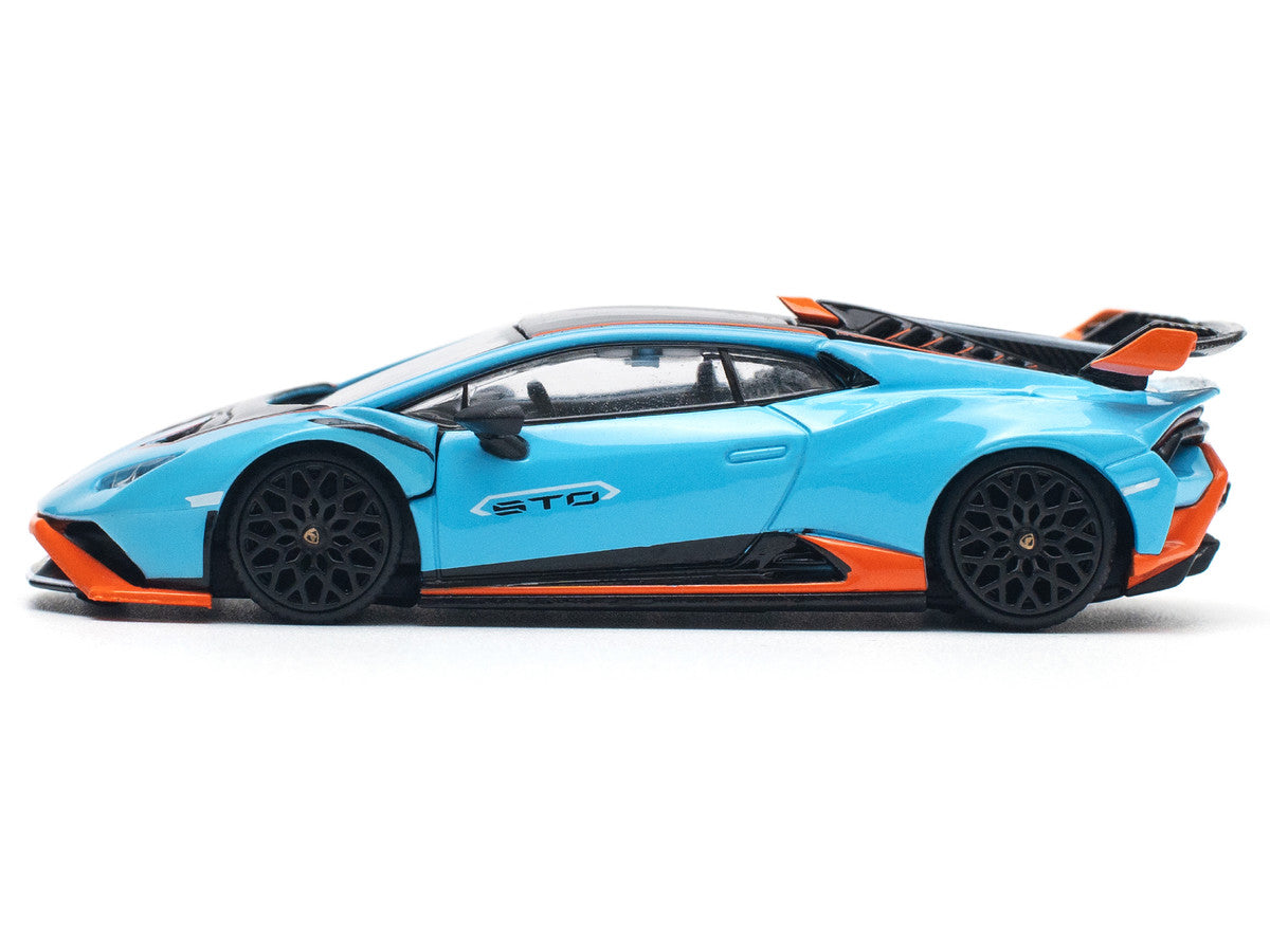 Lamborghini Huracan STO Blue with Black Top and Orange Accents 1/64 Diecast Model Car by Pop Race LuxuryLifeWay Online Store