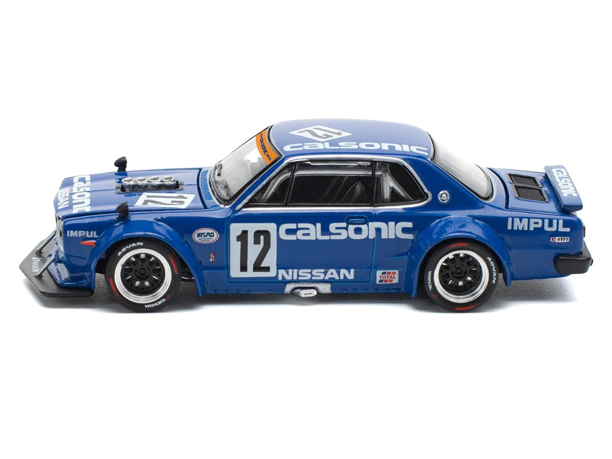 Skyline GT-R V8 Drift "Hakosuka" RHD (Right Hand Drive) #12 "Calsonic" Blue with Graphics 1/64 Diecast Model Car by Pop Race LuxuryLifeWay Online Store
