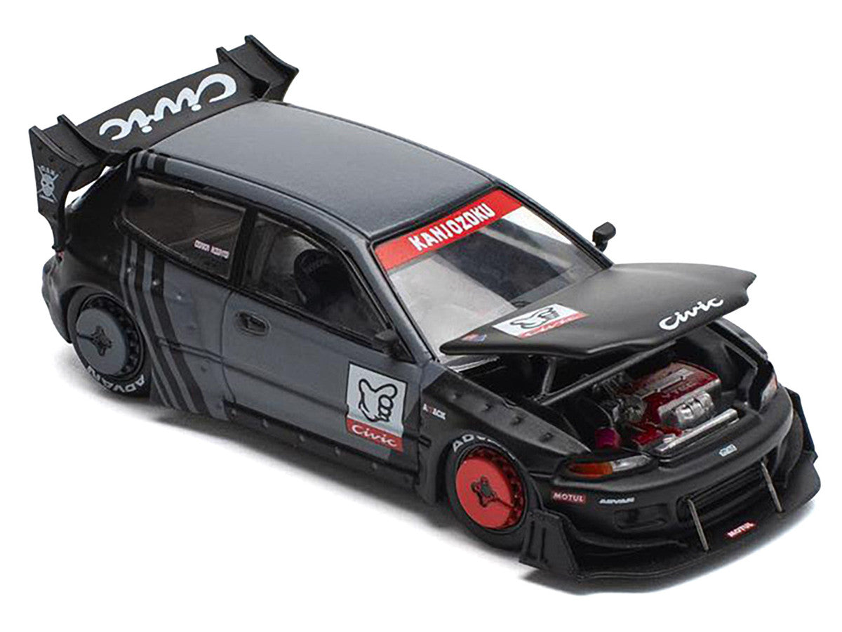 Pandem Civic EG6 RHD (Right Hand Drive) "Kanjozoku" Matt Black and Gray with Graphics 1/64 Diecast Model Car by Pop Race LuxuryLifeWay Online Store