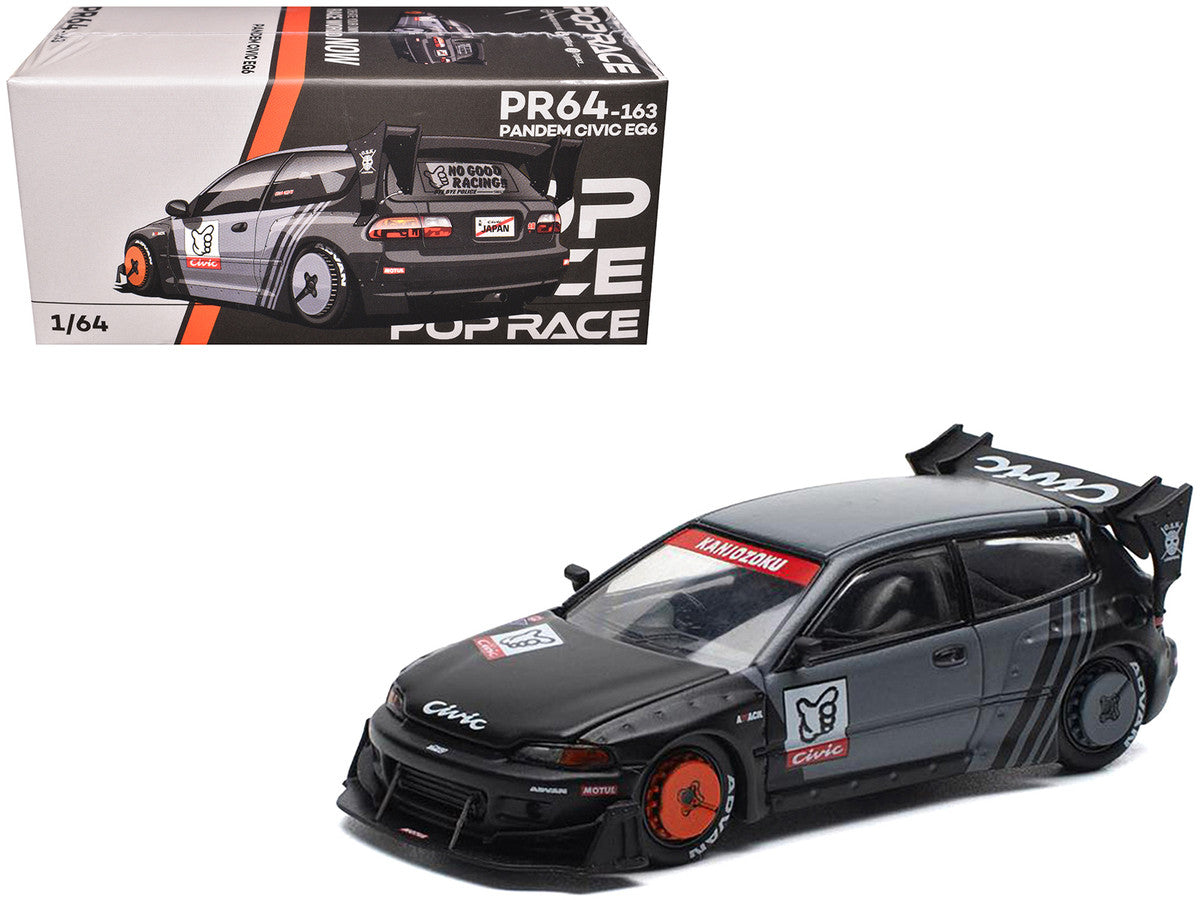 Pandem Civic EG6 RHD (Right Hand Drive) "Kanjozoku" Matt Black and Gray with Graphics 1/64 Diecast Model Car by Pop Race LuxuryLifeWay Online Store