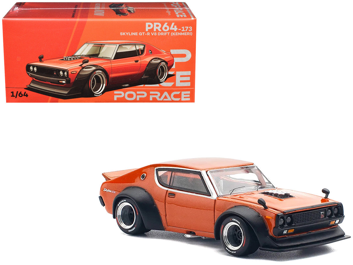 Skyline GT-R V8 Drift "Kenmeri" RHD (Right Hand Drive) Orange Metallic 1/64 Diecast Model Car by Pop Race LuxuryLifeWay Online Store