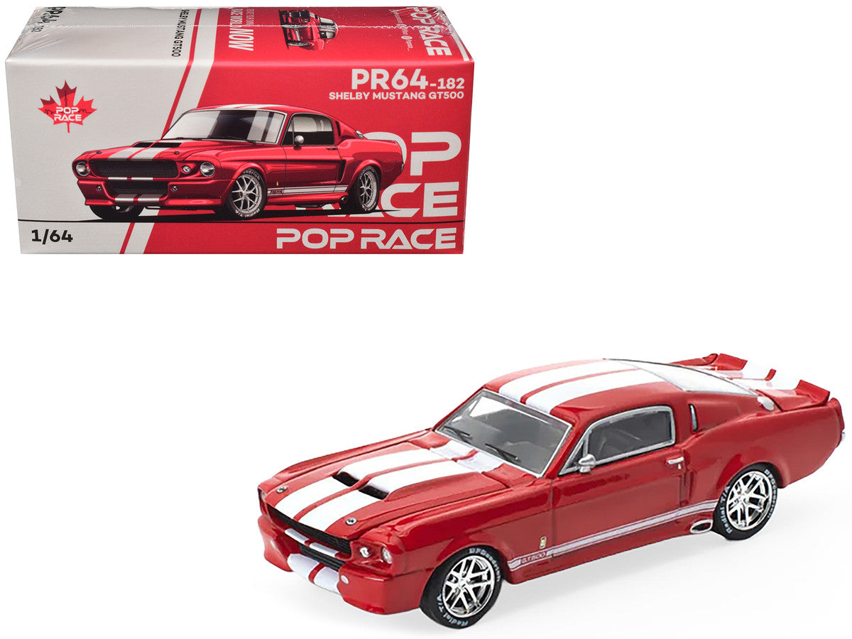 Shelby Mustang GT500 Red Metallic with White Stripes 1/64 Diecast Model Car by Pop Race LuxuryLifeWay Online Store