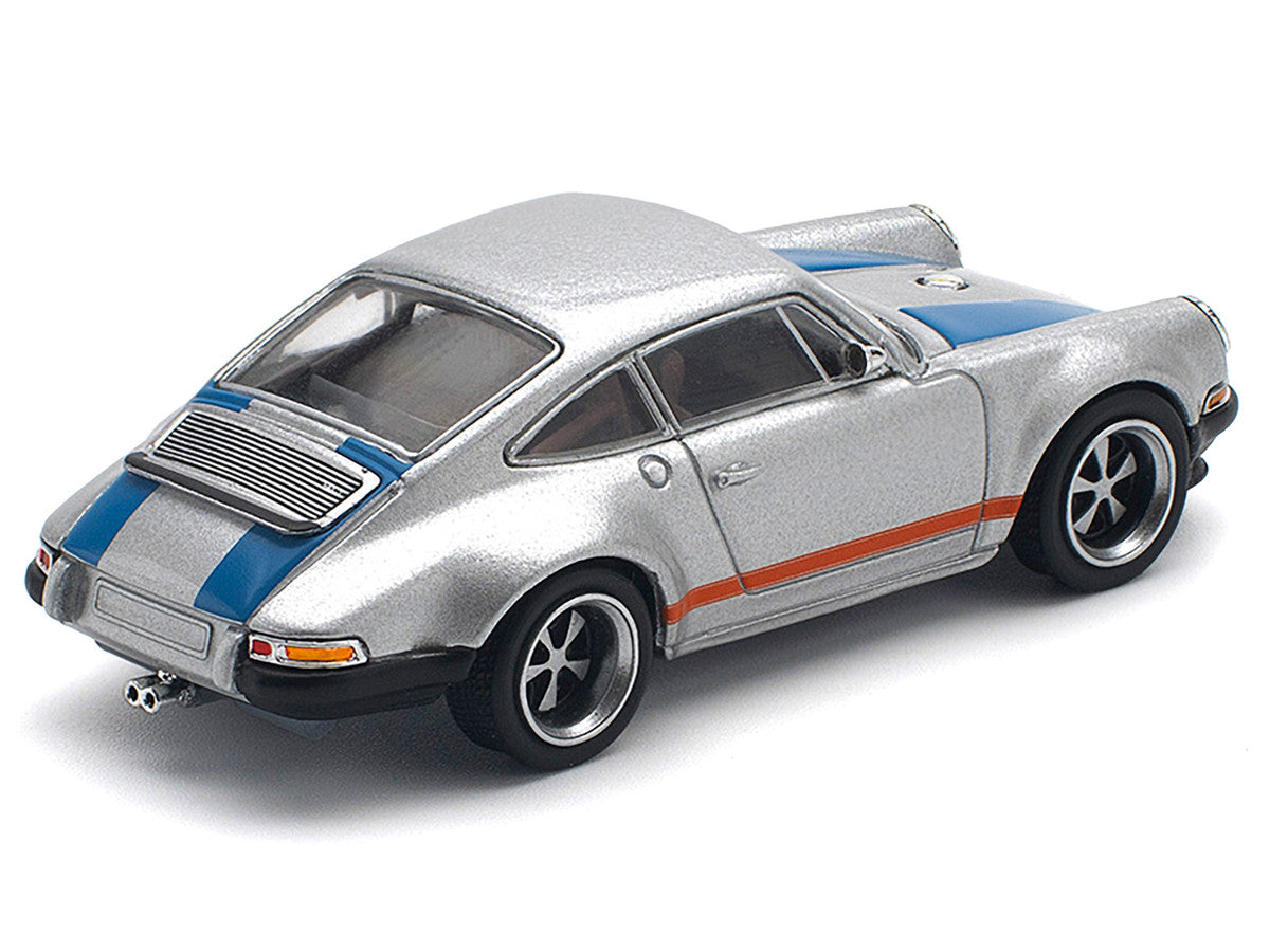 Singer 964 Silver Metallic with Blue and Red Stripes 1/64 Diecast Model Car by Pop Race LuxuryLifeWay Online Store