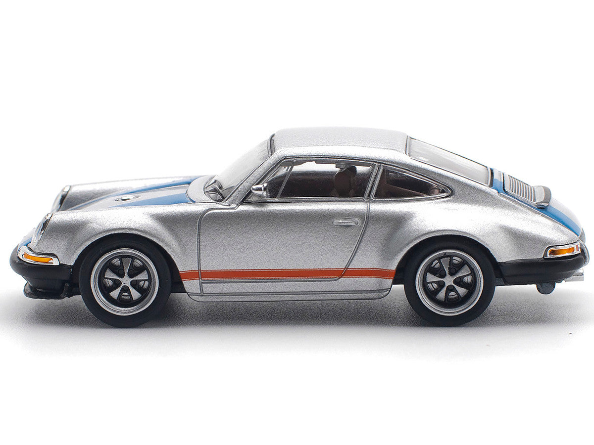 Singer 964 Silver Metallic with Blue and Red Stripes 1/64 Diecast Model Car by Pop Race LuxuryLifeWay Online Store
