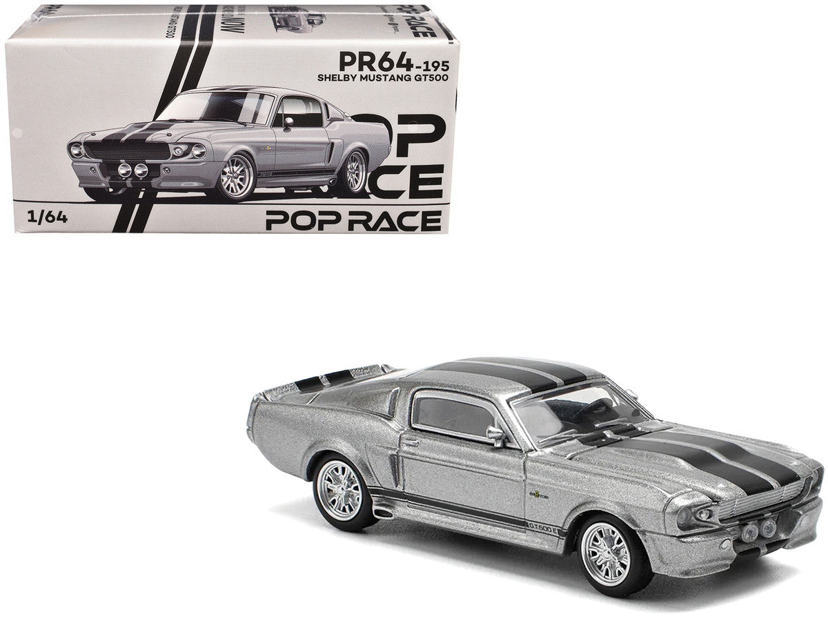 Shelby Mustang GT500 Gray Metallic with Black Stripes 1/64 Diecast Model Car by Pop Race LuxuryLifeWay Online Store