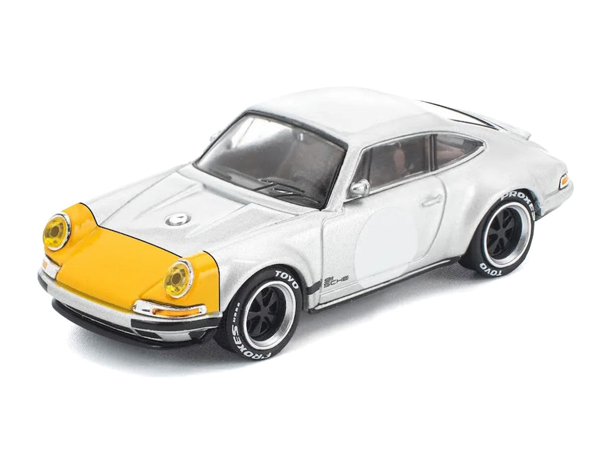 Singer 964 Silver Metallic with Yellow Front 1/64 Diecast Model Car by Pop Race LuxuryLifeWay Online Store
