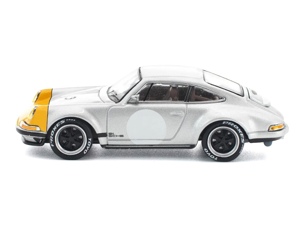 Singer 964 Silver Metallic with Yellow Front 1/64 Diecast Model Car by Pop Race LuxuryLifeWay Online Store