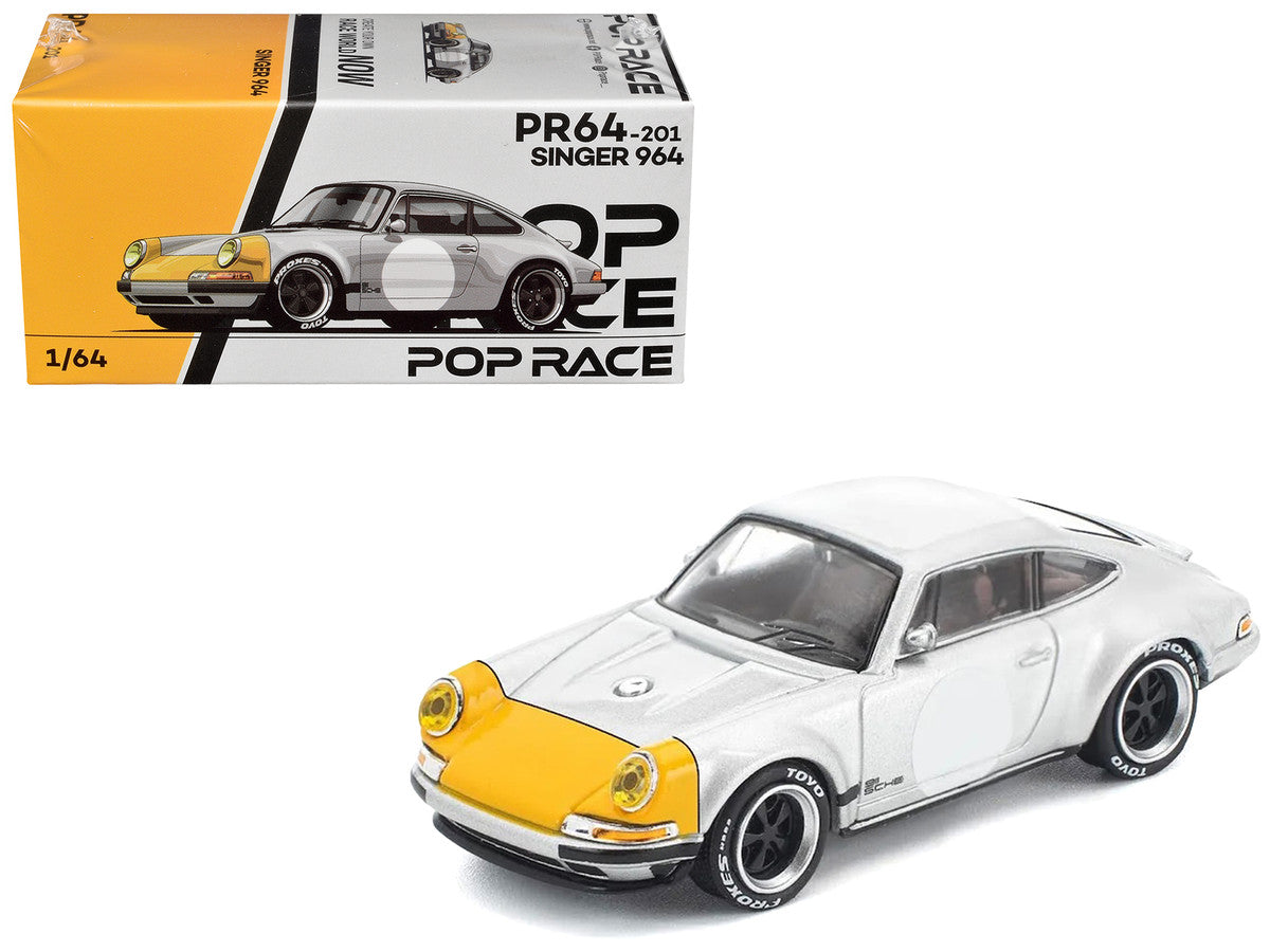 Singer 964 Silver Metallic with Yellow Front 1/64 Diecast Model Car by Pop Race LuxuryLifeWay Online Store