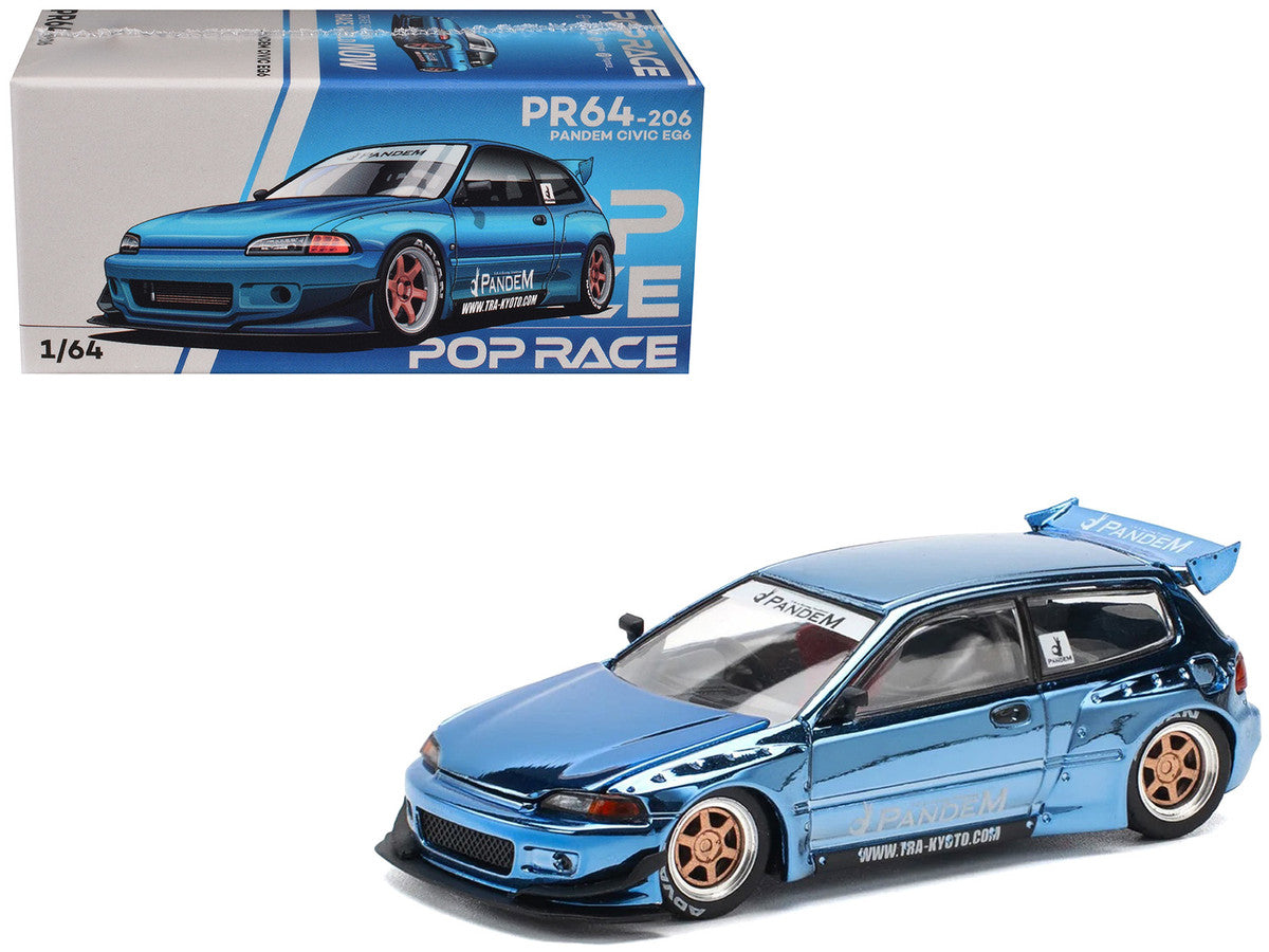 Pandem Civic EG6 RHD (Right Hand Drive) Blue Chrome 1/64 Diecast Model Car by Pop Race LuxuryLifeWay Online Store