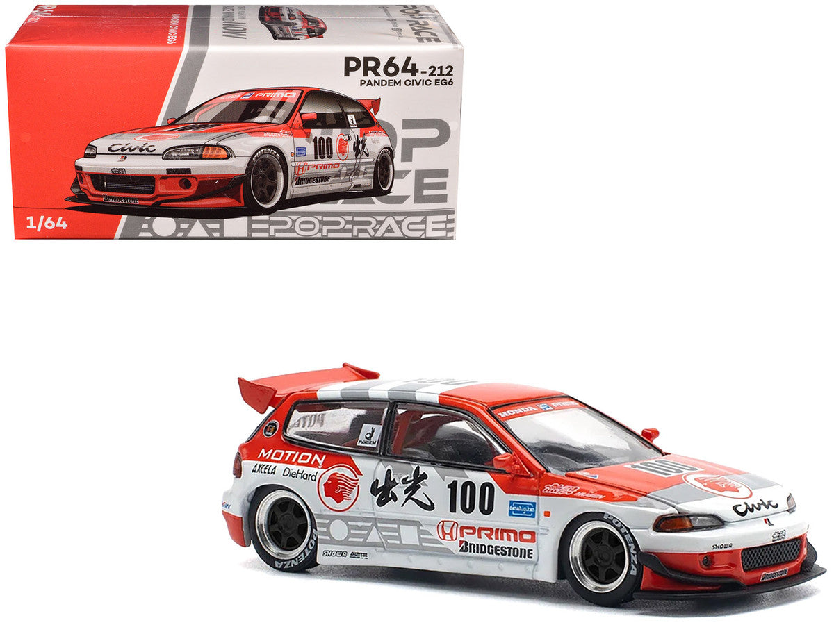 Pandem Civic EG6 V1.5 RHD (Right Hand Drive) #100 "Idemitsu Motion Infinite" White and Red with Graphics 1/64 Diecast Model Car by Pop Race LuxuryLifeWay Online Store